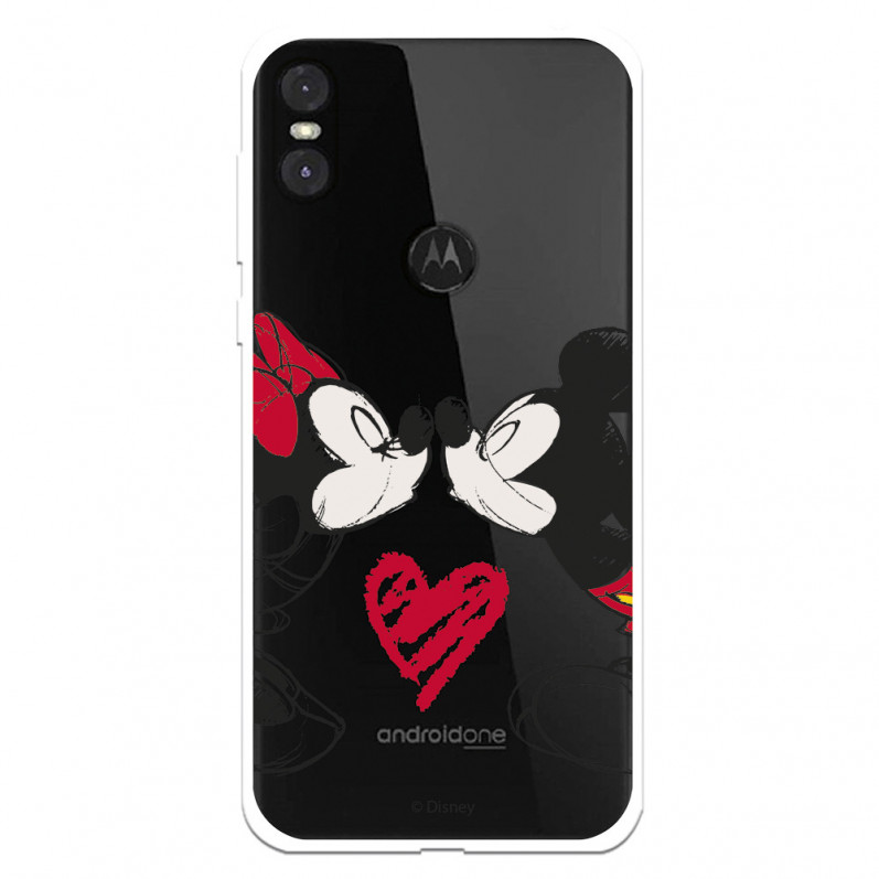 Funda para Motorola Moto One Oficial de Disney Mickey y Minnie Beso - Clásicos Disney