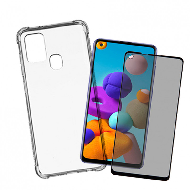 Basics Pack für Samsung Galaxy A21s : Verstärktes Silikon + normales Transparent Glas