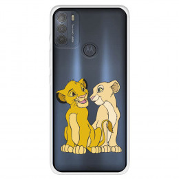 Funda para Motorola Moto G50 5G Oficial de Disney Simba y Nala Silueta - El Rey León