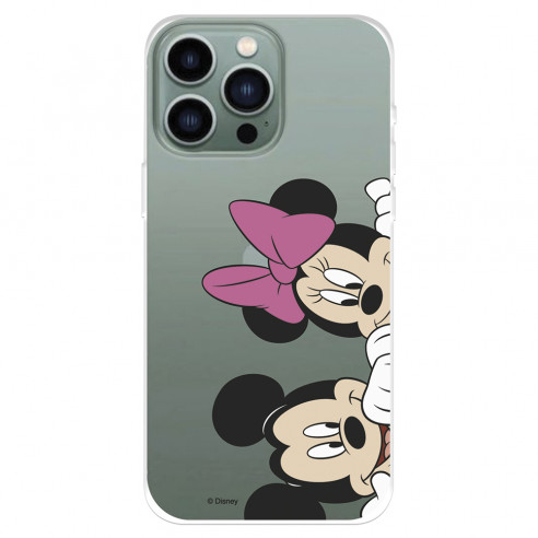 Funda para IPhone 14 Pro Max Oficial de Disney Mickey y Minnie Asomados - Clásicos Disney