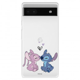 Funda para Google Pixel 6A Oficial de Disney Angel & Stitch Beso - Lilo & Stitch