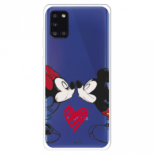 Funda para Samsung Galaxy A31 Oficial de Disney Mickey y Minnie Beso - Clásicos Disney