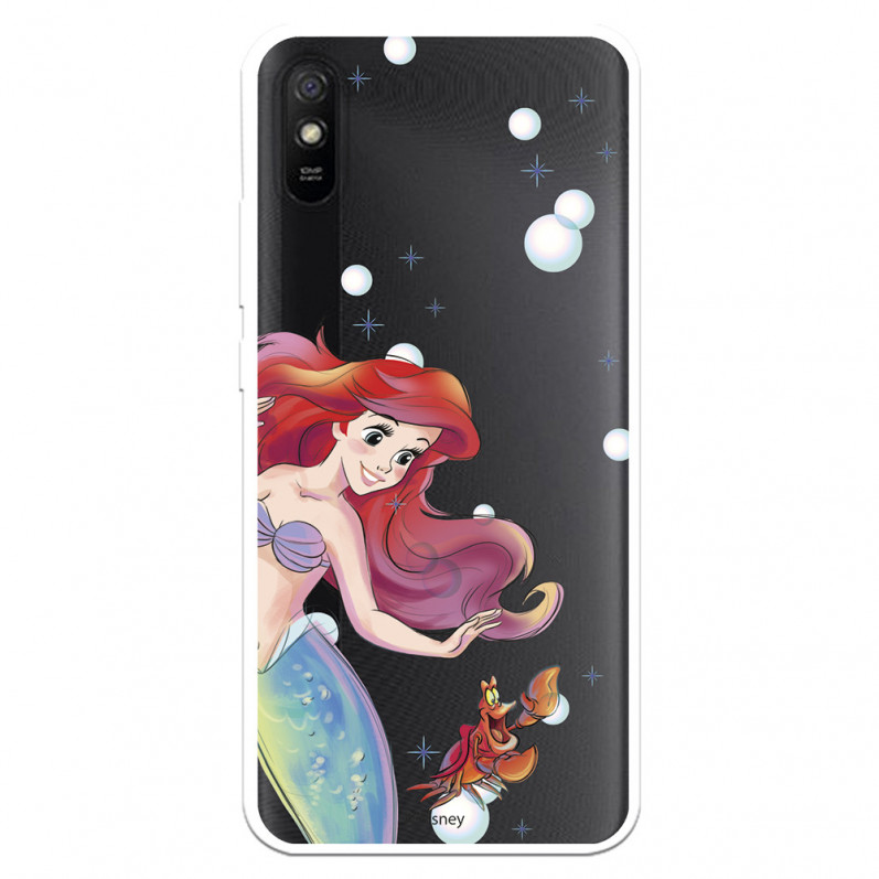 Funda para Xiaomi Redmi 9AT Oficial de Disney Ariel y Sebastián Burbujas - La Sirenita