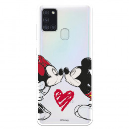 Funda para Samsung Galaxy A21S Oficial de Disney Mickey y Minnie Beso - Clásicos Disney