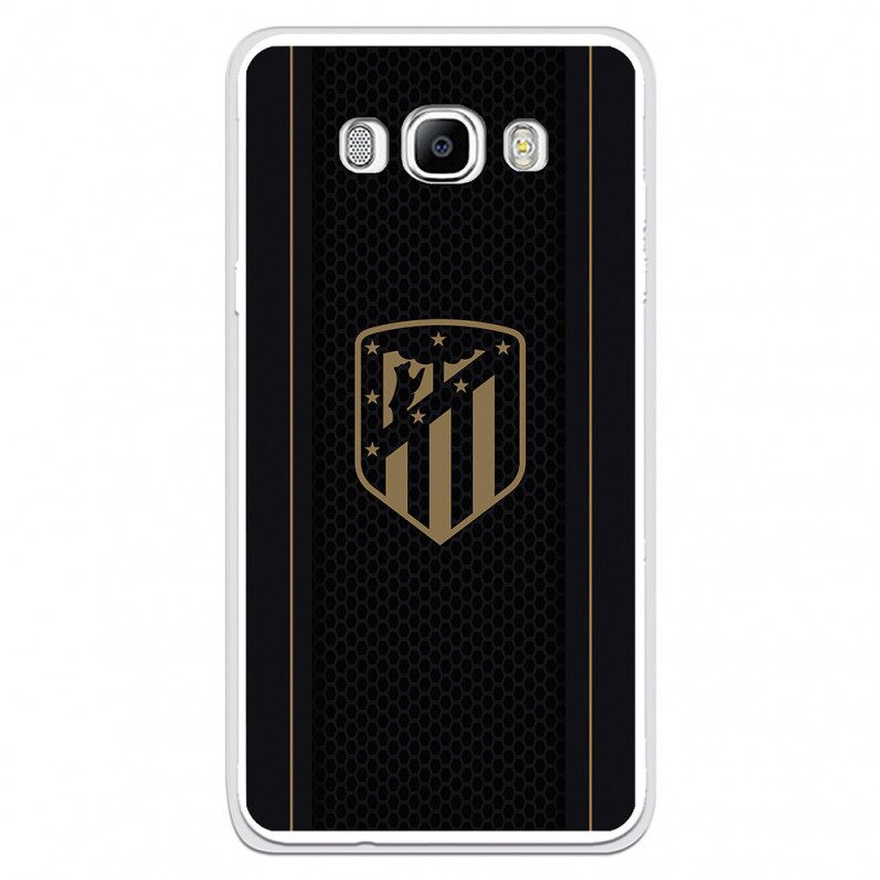 Atlético de Madrid Hülle für Samsung Galaxy J7 2016 Gold Crest Schwarzer Hintergrund – Offiziell lizensiert von Atlético de Madr