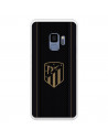 Atlético de Madrid Samsung Galaxy S9 Hülle mit goldenem Wappen und schwarzem Hintergrund – Offizielle Lizenz von Atlético de Mad