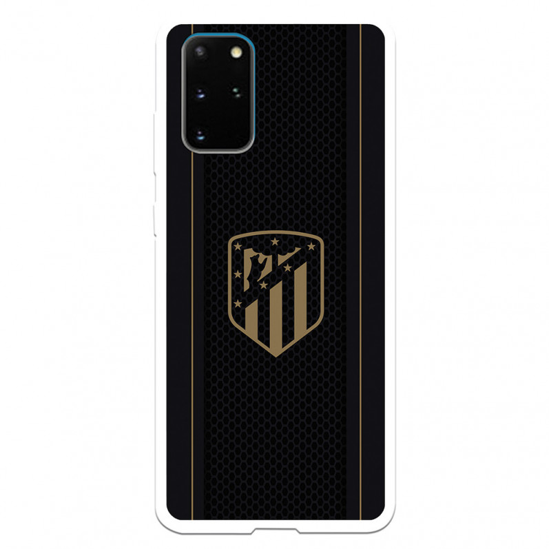 Atlético de Madrid Samsung Galaxy S20 Plus -Hülle, goldenes Wappen, schwarzer Hintergrund – offizielle Lizenz von Atlético de Ma