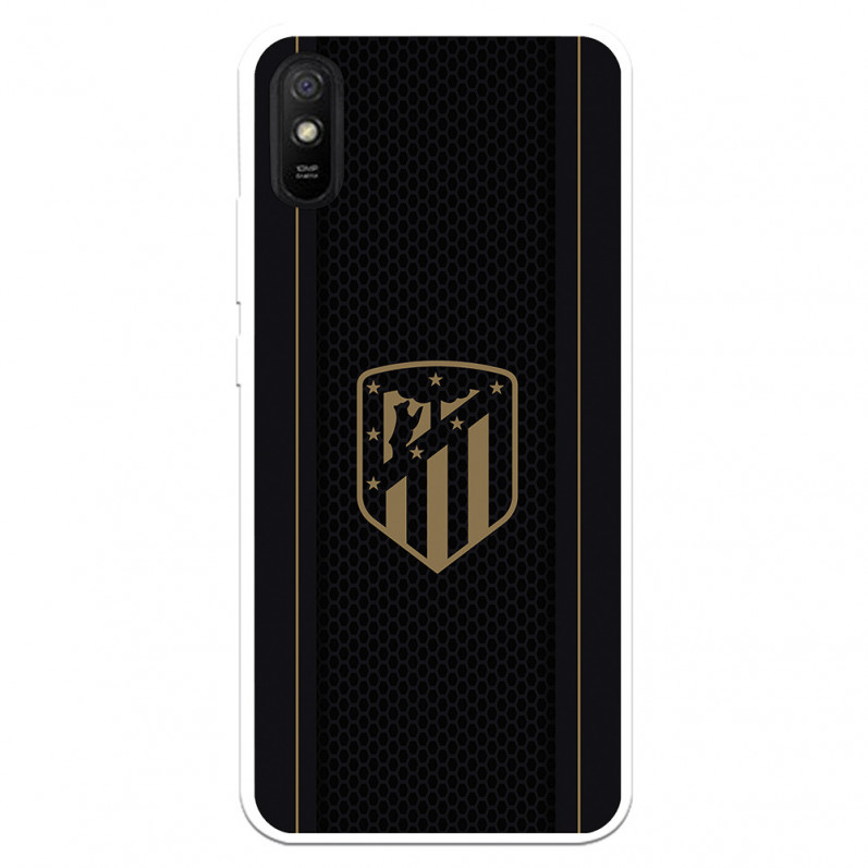 Atlético de Madrid Hülle für Xiaomi Redmi 9A Gold Crest Schwarzer Hintergrund - Atlético de Madrid Offizielle Lizenz