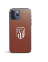 Atlético de Madrid iPhone 12 -Hülle mit silbernem Wappenhintergrund – Offizielle Lizenz von Atlético de Madrid
