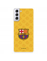 FC Barcelona Hülle für Samsung Galaxy S21 Plus "Mes que un Club" Wappen Gelber Hintergrund - FC Barcelona Offizielle Lizenz