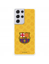 FC Barcelona Hülle für Samsung Galaxy S21 Ultra „Mes que un Club“ Wappen Gelber Hintergrund – FC Barcelona Offizielle Lizenz