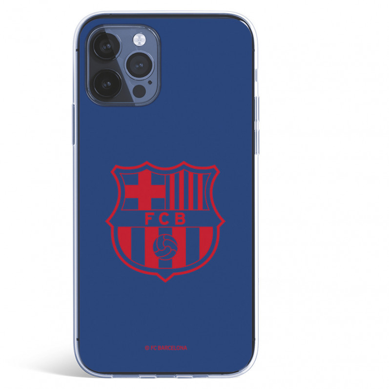 FC Barcelona iPhone 12 Hülle Rotes Wappen Blauer Hintergrund – Offizielle FC Barcelona Lizenz