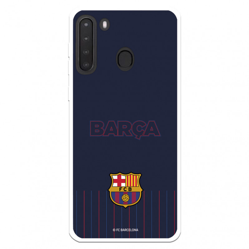 FC Barcelona Barsa Samsung Galaxy A21 Hülle mit blauem Hintergrund – Offizielle FC Barcelona Lizenz