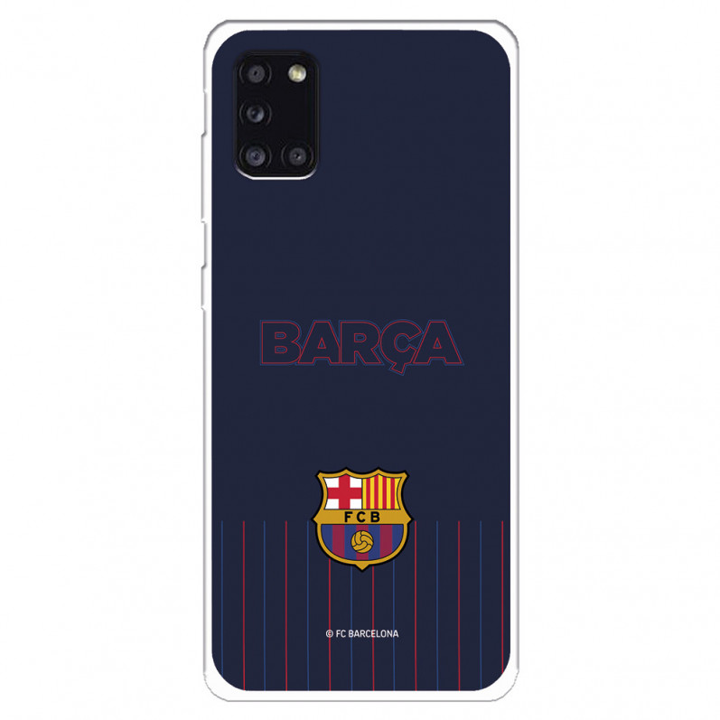 FC Barcelona Barsa Samsung Galaxy A31 Hülle mit blauem Hintergrund – Offizielle FC Barcelona Lizenz