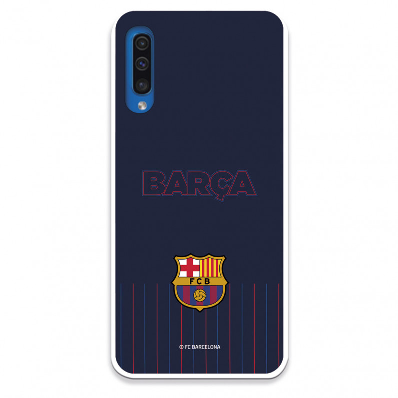 FC Barcelona Barsa Samsung Galaxy A50 Hülle mit blauem Hintergrund – Offizielle FC Barcelona Lizenz