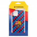 Funda para iPhone 13 Mini del Barcelona Escudo Fondo Cuadros - Licencia Oficial FC Barcelona