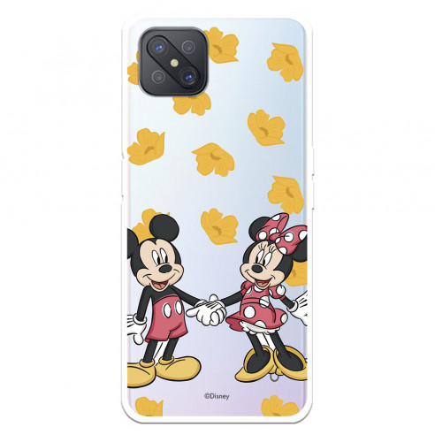 Funda para Oppo A92S Oficial de Disney Mickey y Minnie Mano Patrón Amarillo - Clásicos Disney