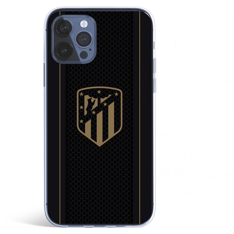 Atleti iPhone 12 Pro Gold Shield fundal negru - Atletico de Madrid Licență oficială Atletico de Madrid