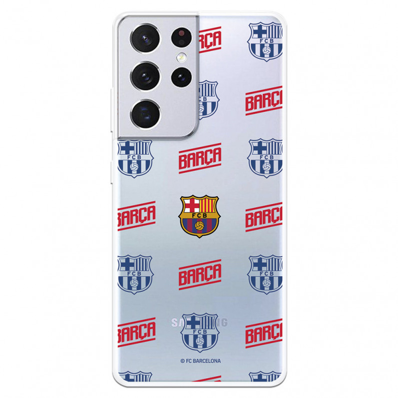Caz pentru Samsung Galaxy S21 Ultra Barcelona Shield Red și Blue Model transparent - FC Barcelona Licență oficială