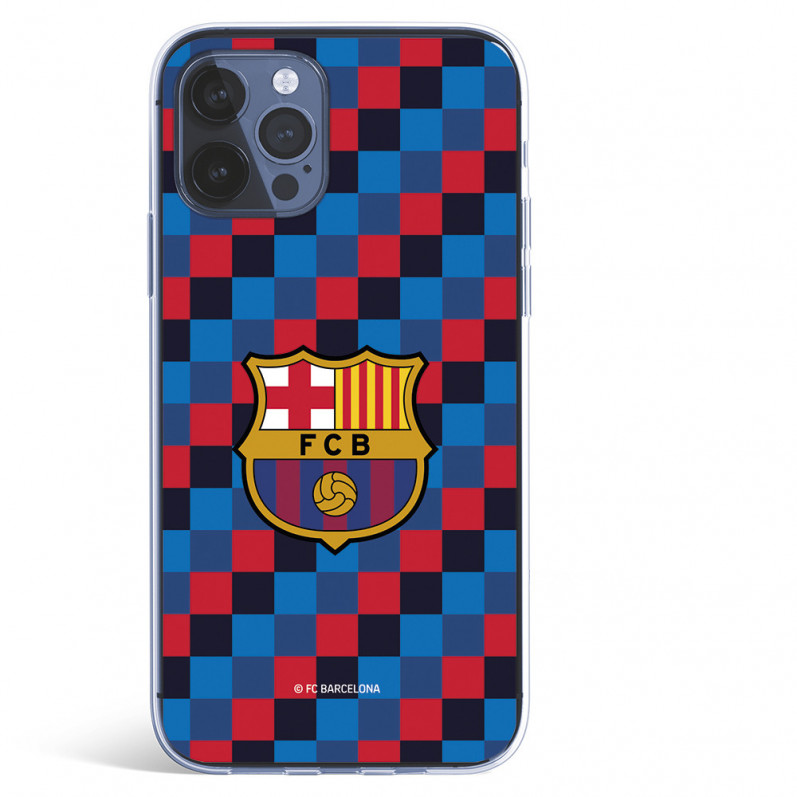 Barcelona Coat of Arms Plaid Background iPhone 12 Case - oficial licențiat Barcelona FC